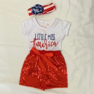 Patriotic Little Miss America Outfit with Red Sequin Shorts